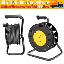 50m 4 UK Mains Socket 13A Open Cable Reel - Thermal Overload Cut Out & Reset