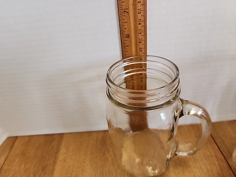 Juego de 4 frascos de vidrio transparente tipo tarro de albañil con asas 16 oz Foto 4 de 4