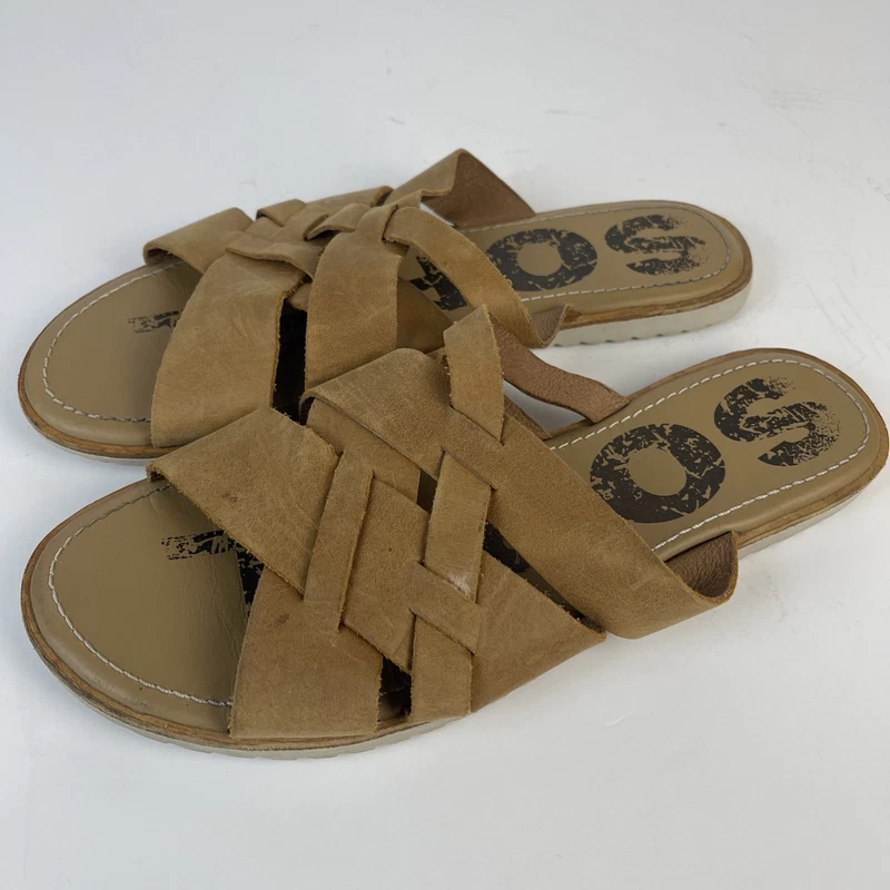 sorel slide leather woven strap ella shoes