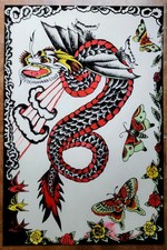 antique vintage tattoo bill the beach comber texas dragon flash 12x18 giclee