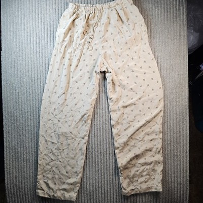 DANA B & KAREN Women 100% Silk Flowy Pant Size 4 Cream Drawstring Elastic