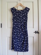 LOFT Outlet Petites Lined Blue White Floral Pattern Gathered Dress Size SP