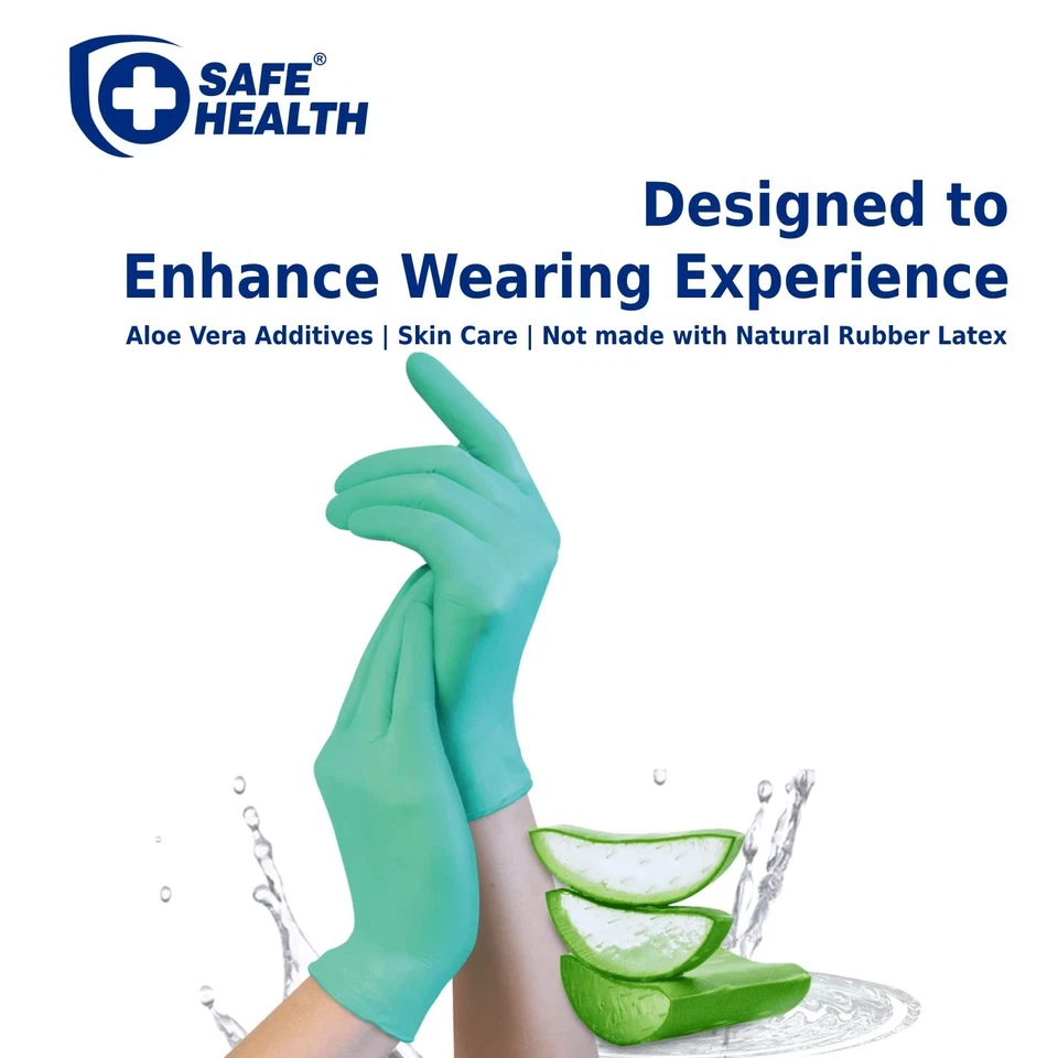 Guantes Desechables Safe Health Aloegenii HD Vinilo Verde, Recubiertos de Aloe Vera, 5.5... Foto 2 de 4
