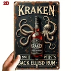 2D Flat, Vintage Kraken Rum Tin Metal Signs Home Décor 8x12 Retro Pirate Wall