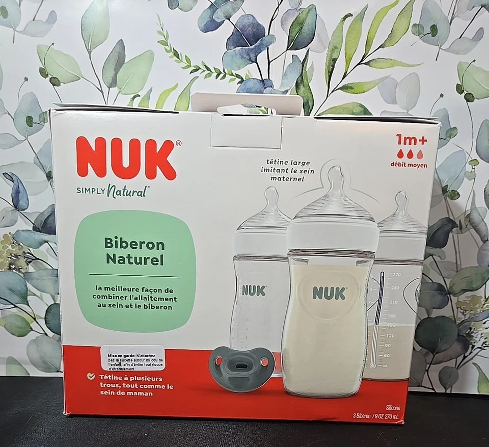 Biberones NUK Simply Natural 9 oz (3 unidades) flujo mediano y chupete TEMPERATURA SEGURA Foto 4 de 4