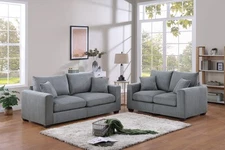 Beige Corduroy Sectional Sofa: 3-Piece Set