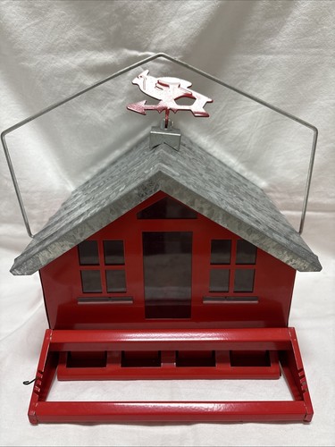 Perky Pet Squirrel Proof Country House Red Metal Bird Feeder With Weather Vane