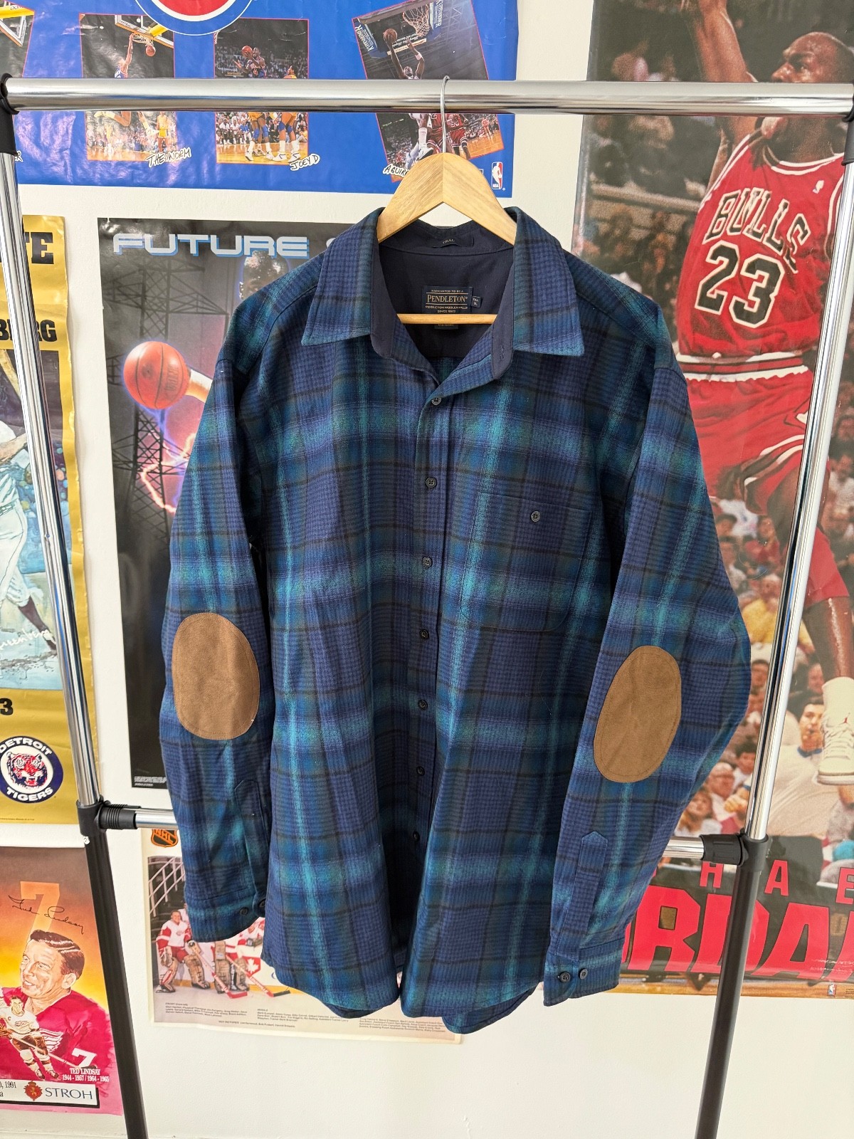 Pendleton Trail Elbow Patch 100% Virgin Wool Blue… - image 1