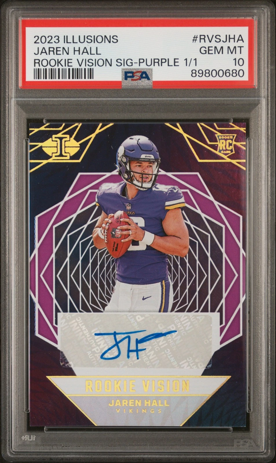 Jaren Hall Panini Illusions Rookie Vision Signatures #RVSJHA Purple 1/1