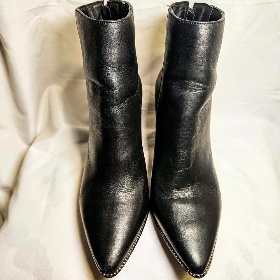 Steve Madden Olga Black Leather Silver Beaded Block Heel Bootie Women's Size 8 - Image 3 of 4