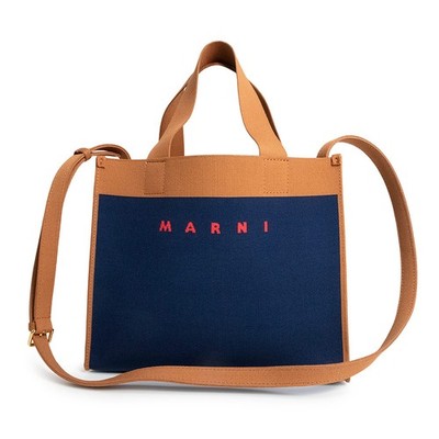 MARNI SHMP0083A0 2Way Shoulder Jacquard, Navy & Brown Handbag