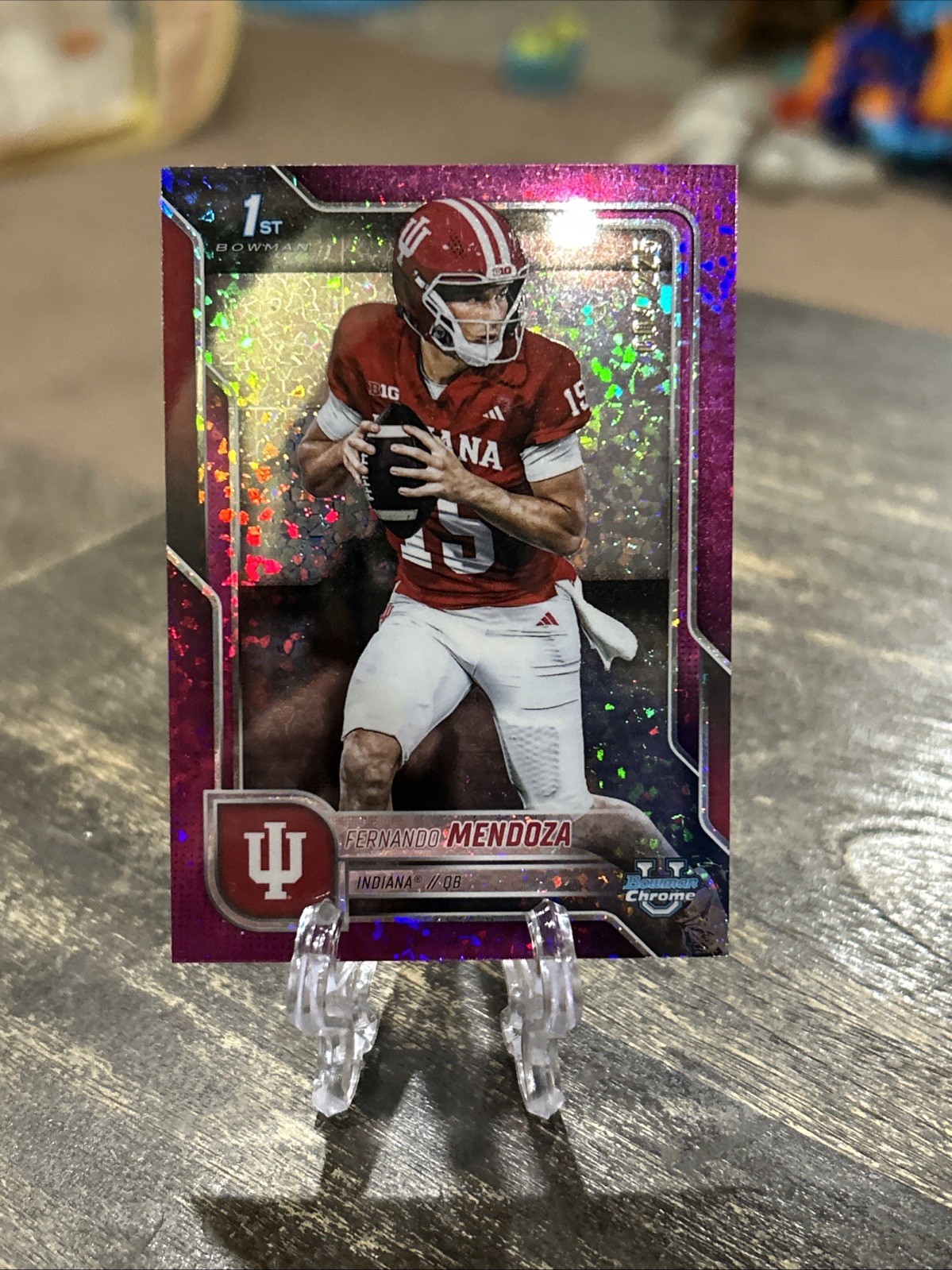 2025 Bowman Chrome University 1st Fuchsia Mini Diamonds /225 Fernando Mendoza