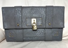Marc Jacobs Eugenie Gray  Embossed Leather Large Clutch Gold Lock Hand Bag A+14
