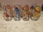 VINTAGE FULL SET OF WINNIE THE POOH ANCHOR HOCKING GLASSES 1970s 9OZ 4.5" x 2.5"
