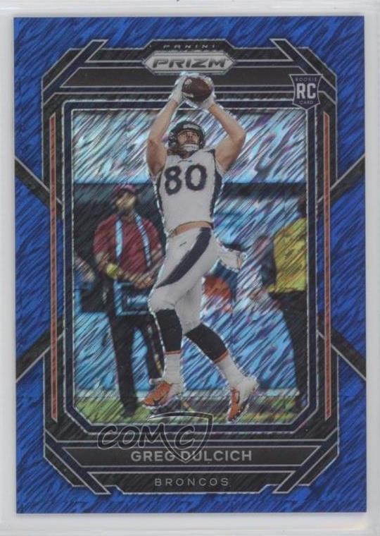 2022 Panini Prizm Rookies Blue Shimmer 14/25 Greg Dulcich #360 Rookie RC 11ds