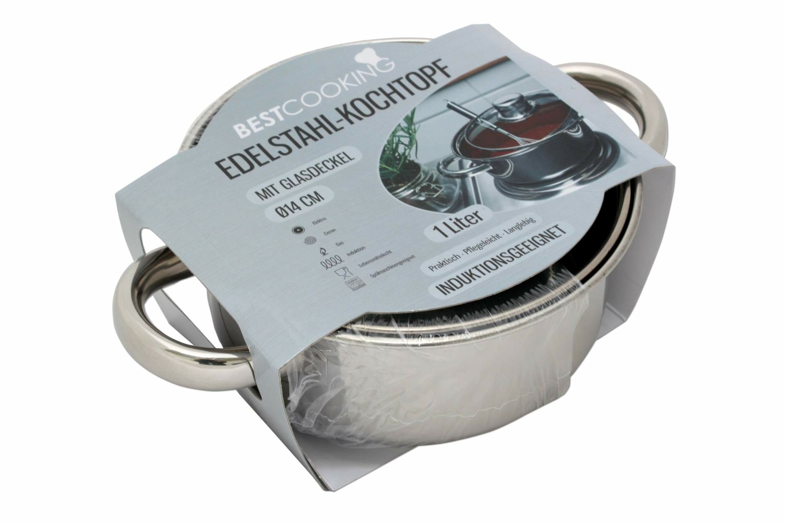 Michelino Edelstahl-Kochtopf 1,2 Liter Mit Glasdeckel – Für Alle Herdarten Inkl. Induktion