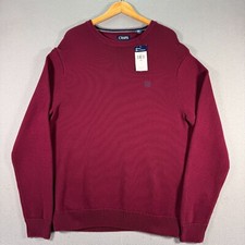 Chaps Iconic Crew Knit Sweater Mens XL Wine Red Crest Comfort Grandpa Trendy