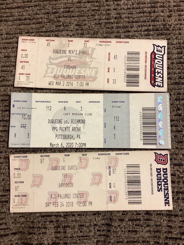 (3) DUQUESNE UNIVERSITY Basketball Tickets - DAVIDSON, RICHMOND, FORDHAM