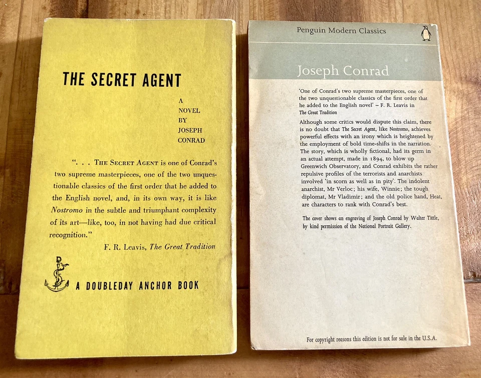 (2) VINTAGE JOSEPH CONRAD PAPERBACKS - THE SECRET AGENT PENGUIN & ANCHOR SCARCE Foto 2 de 3
