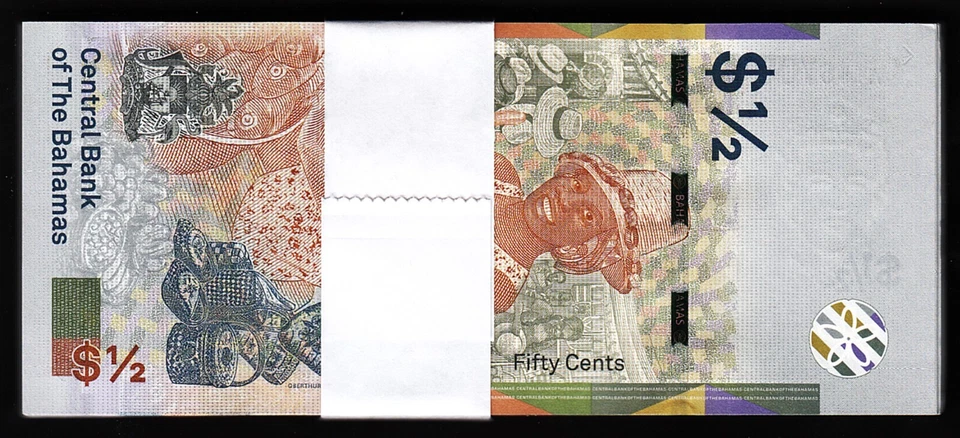 Bahamas 50 Cents 1/2 Dollar, 2019, UNC, BUNDLE, Pack 100 PCS, P-76a - Image 2 of 4