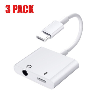 3Pack 2 in 1 Charger Headphone USB Type C To 3.5mm Aux Audio Cable Cord Adapter