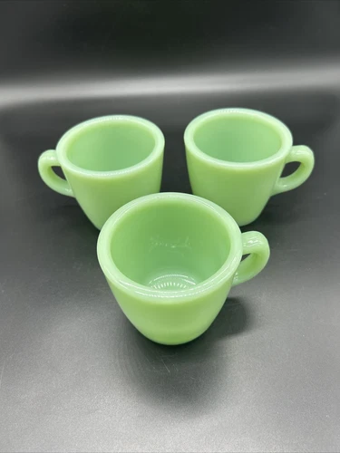 Vtg Fire King Jadeite Coffee Tea Cup Mug Set Of 3 6 Fl Oz