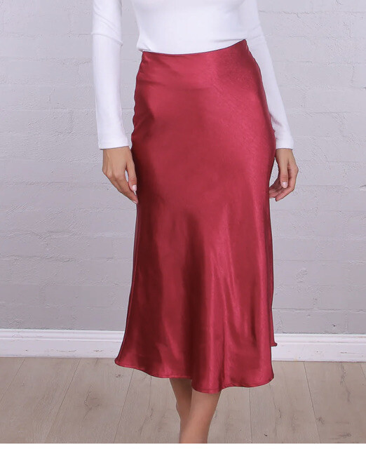 HOT Satin Midi Skirt Red Slip Skirt Slip Skirt Red Satin Pencil Skirt