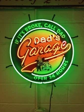 If It's Broke Call Dad Open 24 Hours Dad's Garage 24"x24" Neon Sign Lamp Light
