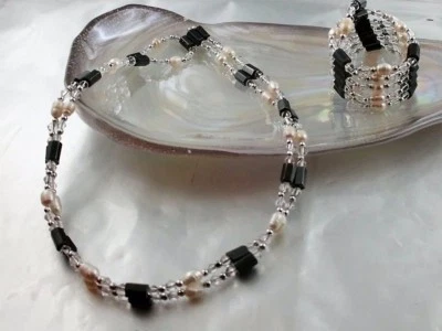 GLAMOUR & PEARL Cadenas o pulseras magnéticas de hematita con cuentas reales de agua dulce