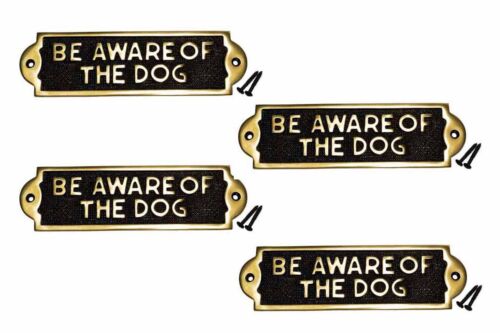 Brass Plate Be Aware Of The Dog Sign Brass Plaques 2 1/8 H X 7 1/16 W - Picture 1 of 7