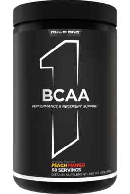 Rule1 R1 BCAA Peach Mango 480g / 60 serv 03/26 + Samples