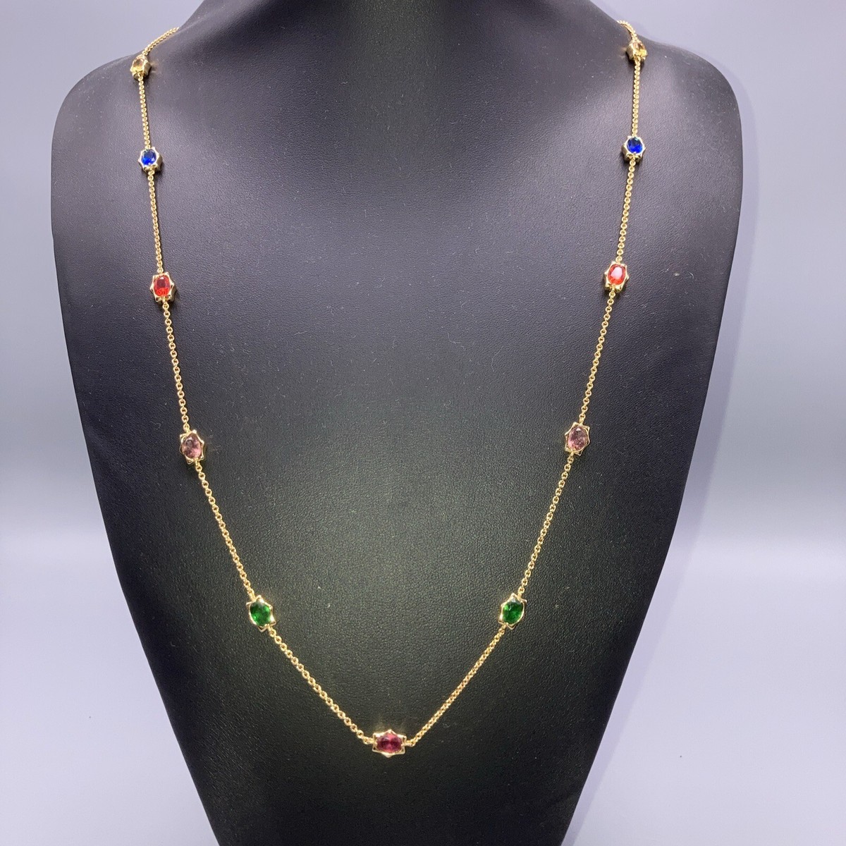 Heritage 35 “ Colored crystal gold tone necklace | eBay
