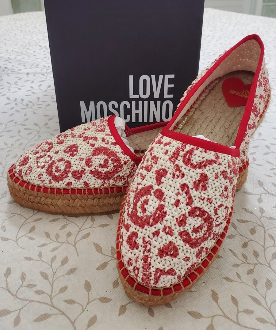 $280 New W Box Red Love Moschino Espadrille Woman 39 Authentic Sneakers Platform
