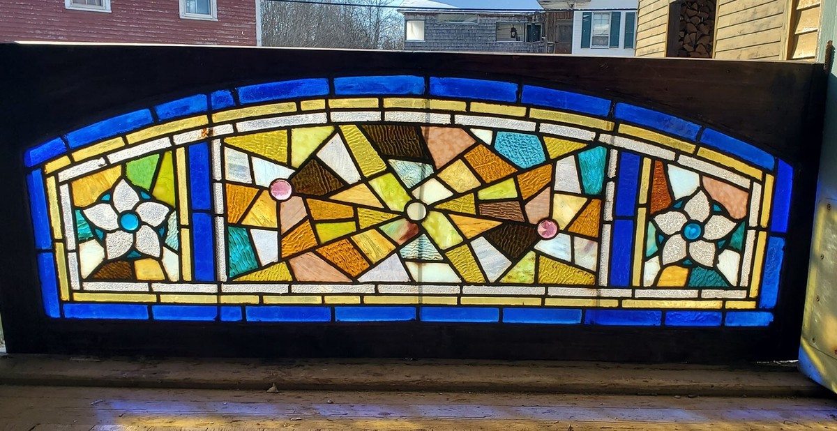 ANTIQUE STAINED GLASS ARCH TOP WINDOW 22 X 58 | eBay