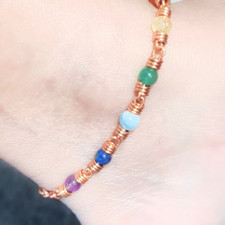Dr. Beads 7 Chakra Multi Gemstone Copper Anklet - Hypoallergenic, Water Proof
