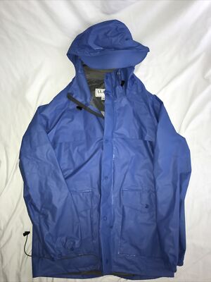 Vintage LL Bean Mens Sz M Sky Blue PVC Capped Hood Zip Snap Up