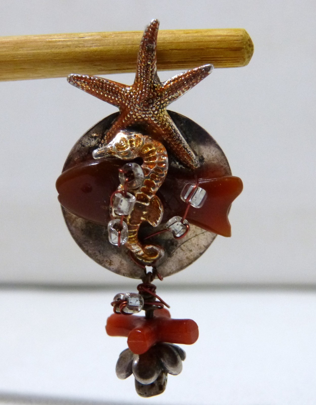 Ambre argent ruban symétrique Artisanat des Balkans Broche pour