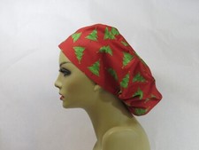 Red Women Christmas Tree Scrub Hat Surgical Cap Nurses Hat Medical USA Made