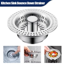 3 in 1 Kitchen Sink Drain Strainer Stopper Combo Pop Up Basket Stainless Steel