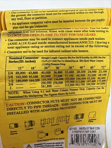 Jones Stephens G71102 12" Stainless Steel Gas Connector - Yellow - Picture 4 of 9