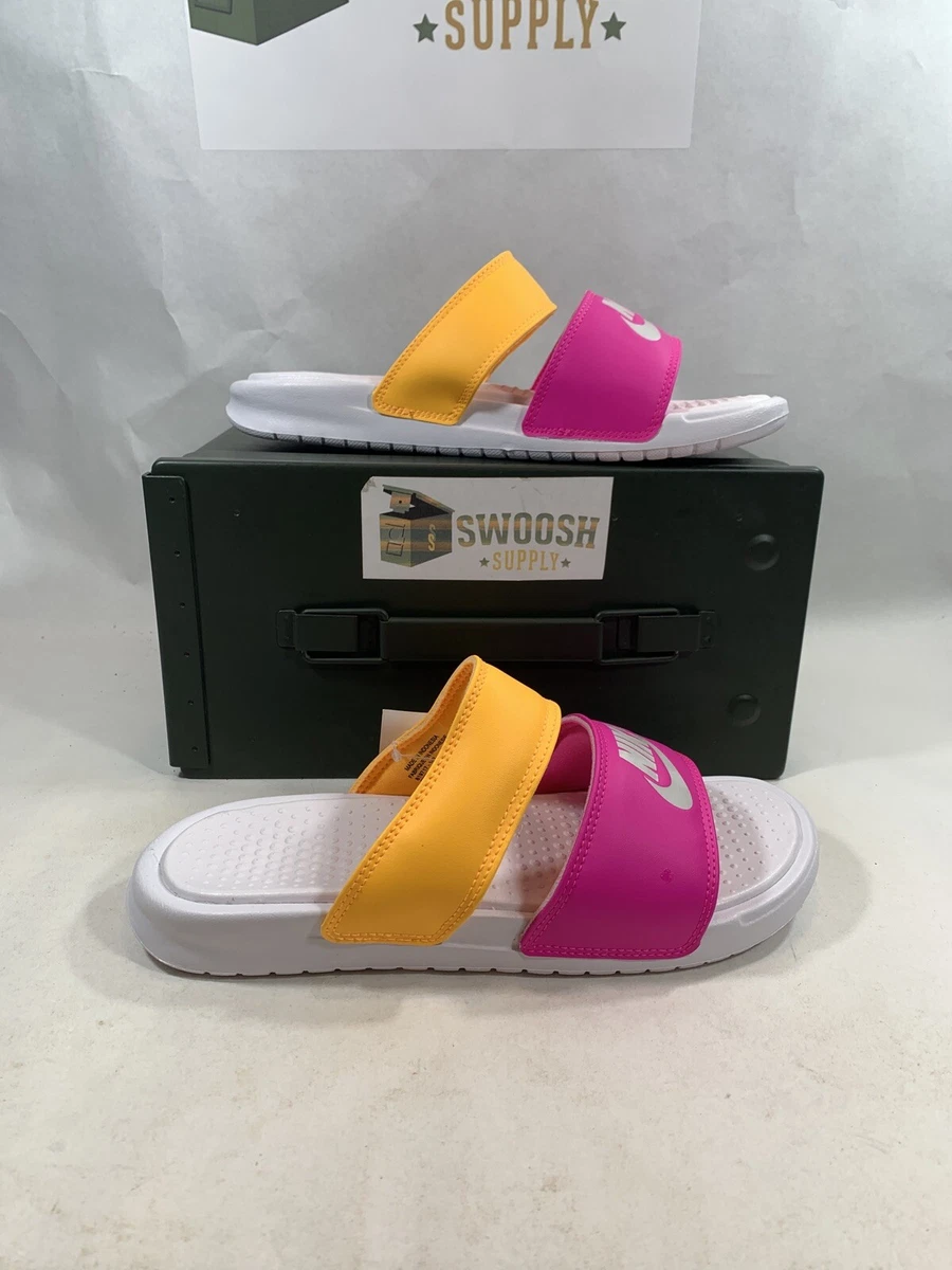 NIKE BENASSI DUO ULTRA SLIDE SANDALS PINK YELLOW 819717 102 WOMENS