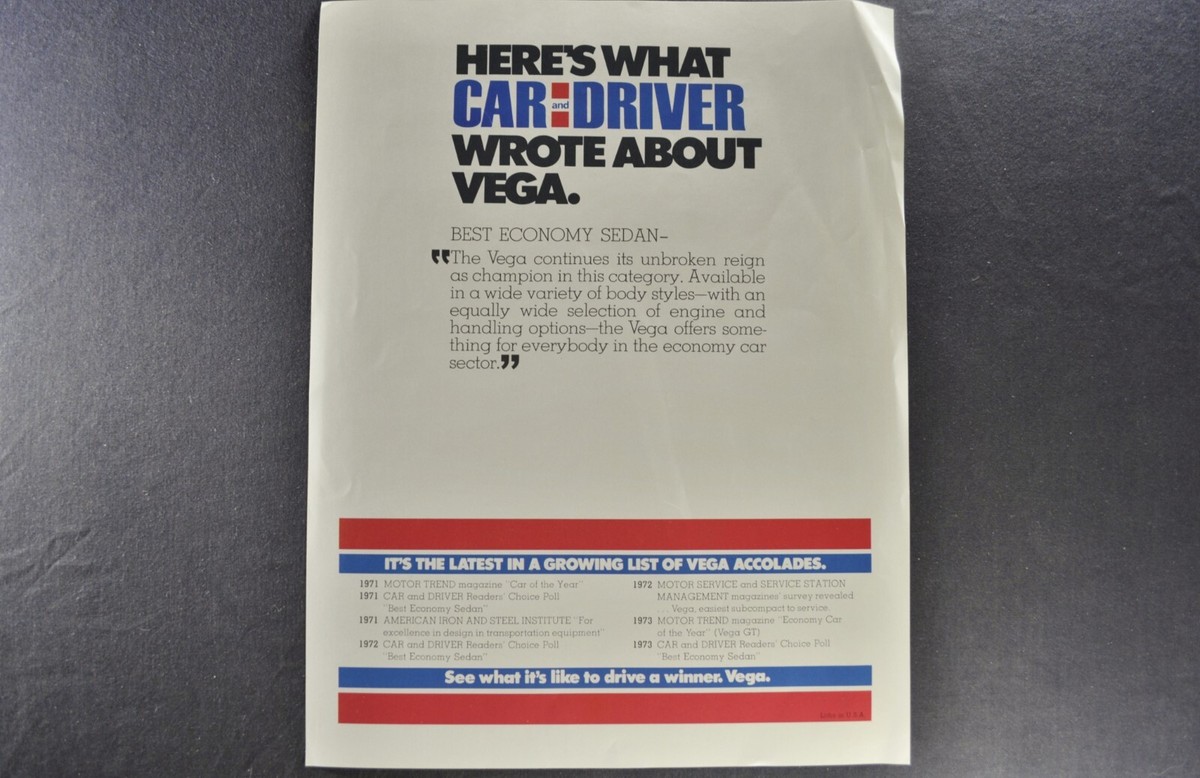 1973 Chevrolet Vega Notchback LX Sedan Brochure Sheet Nice