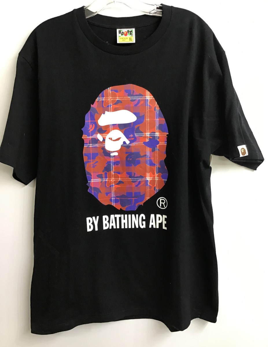 A Bathing Ape Men's T-Shirt Black Short Sleeve Red And Blue Ape