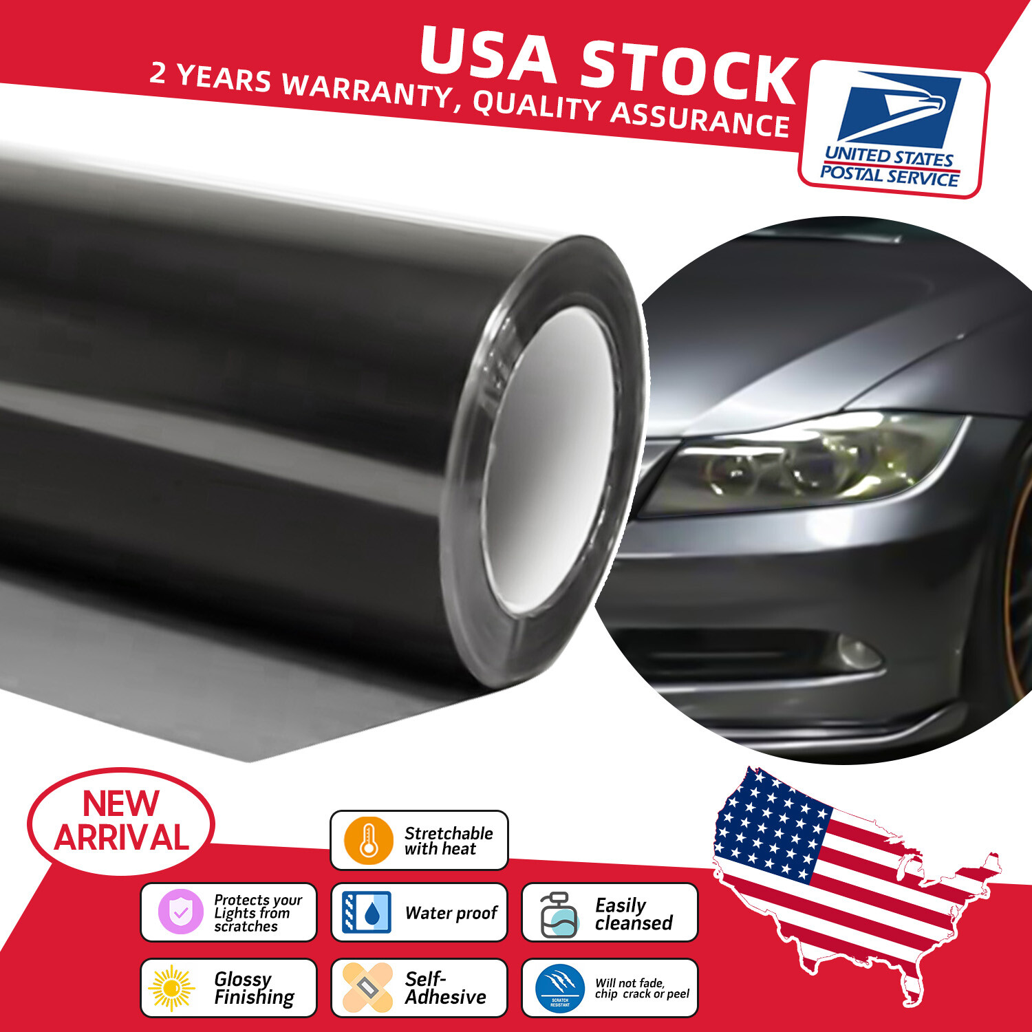 Glossy Black 3000K Vinyl Film for Headlights Fog Lights Taillights
