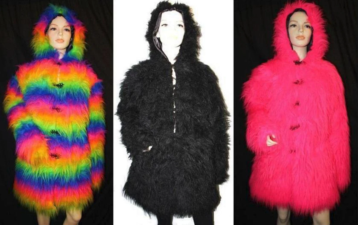 FLUFFY JACKETS COATS FUR MONSTER MULTI PINK BLACK LONG FURRY WARM COAT JACKET