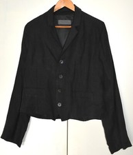 New Terry Macey Black Linen Cropped Jacket Metal Buttons Lagenlook Designer