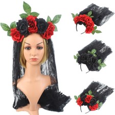 Black Wedding Veils With Flower Bridal Tulle Halloween Party Cosplay Dress Prop