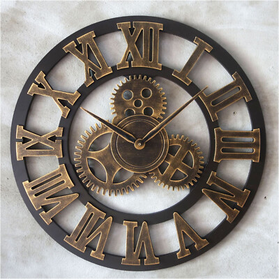 Wanduhr im Vintage-Stil mit Römische Ziffern Lautlos 3D Metall Wanduhr 34cm