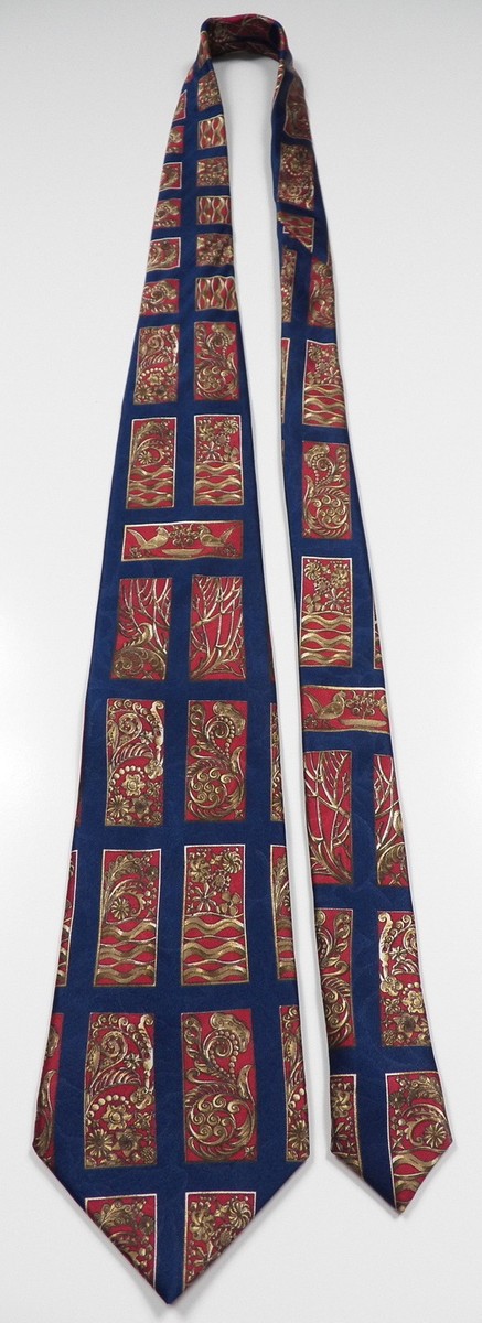 LANVIN PARIS MENS 100% SILK NECK TIE LUXURY BLUE GOLD RED FLORAL