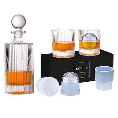 Whiskey Decanter Set with Gift - Includes 2 Crystal Bourbon Glasses and 2 Big...